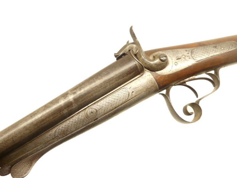FUSIL DE CHASSE JUXTAPOSE A BROCHE VERNEY-CARRON. FUSIL DE CHASSE JUXTAPOSE A BROCHE VERNEY-CARRON.