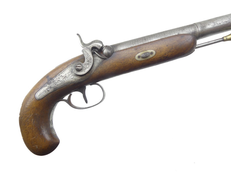 PISTOLET DE BRACONNIER A PERCUSSION XIXe.