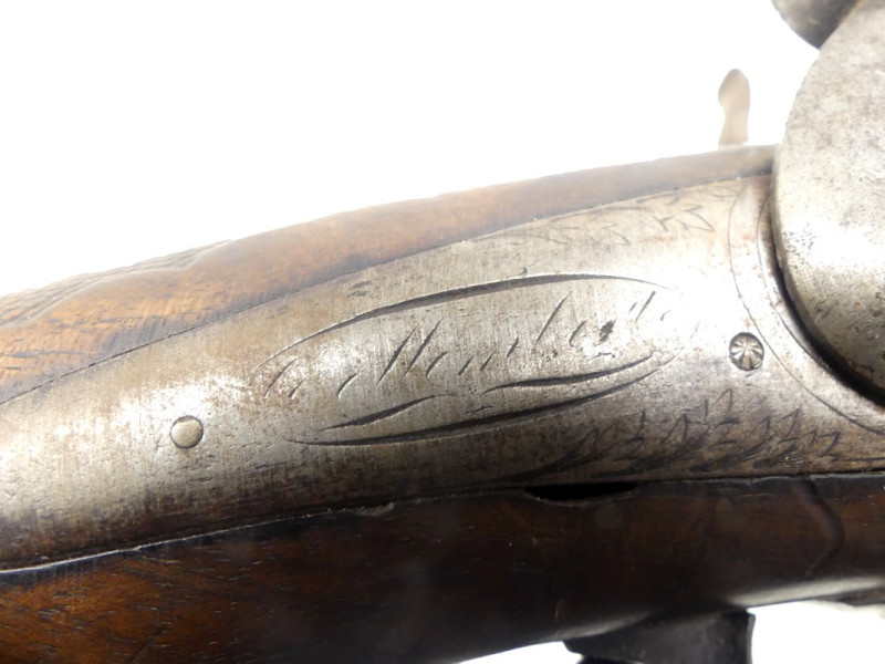 FUSIL DE CHASSE JUXTAPOSE A PERCUSSION XIXe. FUSIL DE CHASSE JUXTAPOSE A PERCUSSION XIXe.