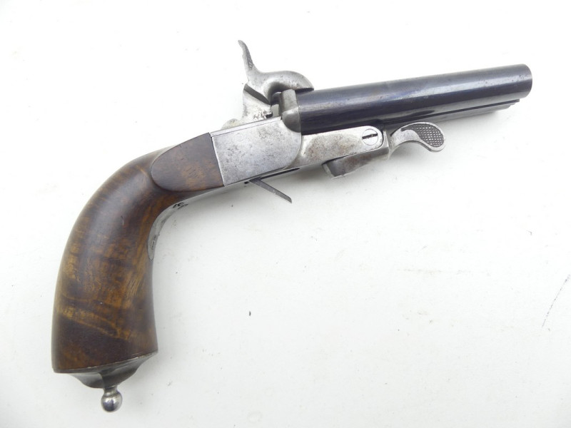 PISTOLET DE POCHE A BROCHE 2 CANONS JUXTAPOSES.